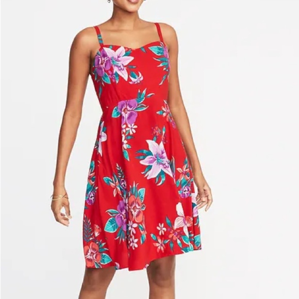 Old Navy Red Floral Fit & Flare Cami Dress, Adjustable Straps, Women's XXL - Picture 3 of 11